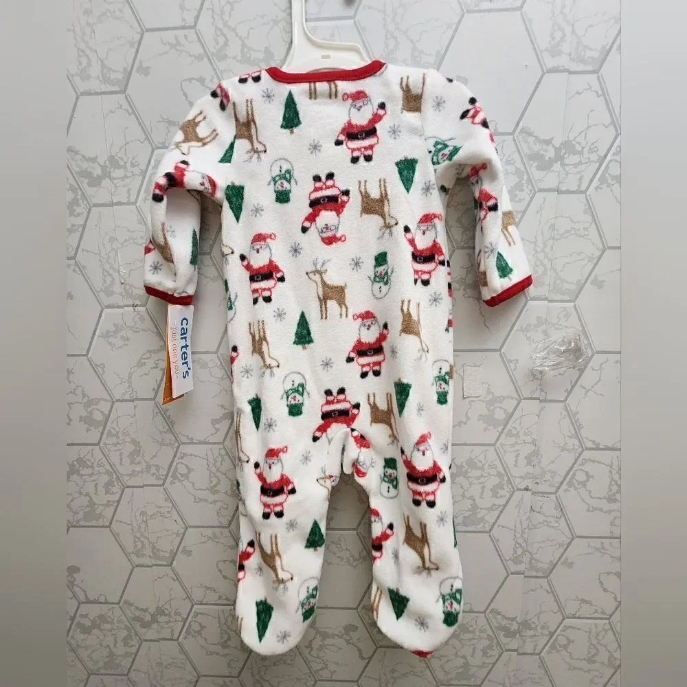 6M Carter's Just One You Baby Santa Christmas Fleece Footed Pajama - White